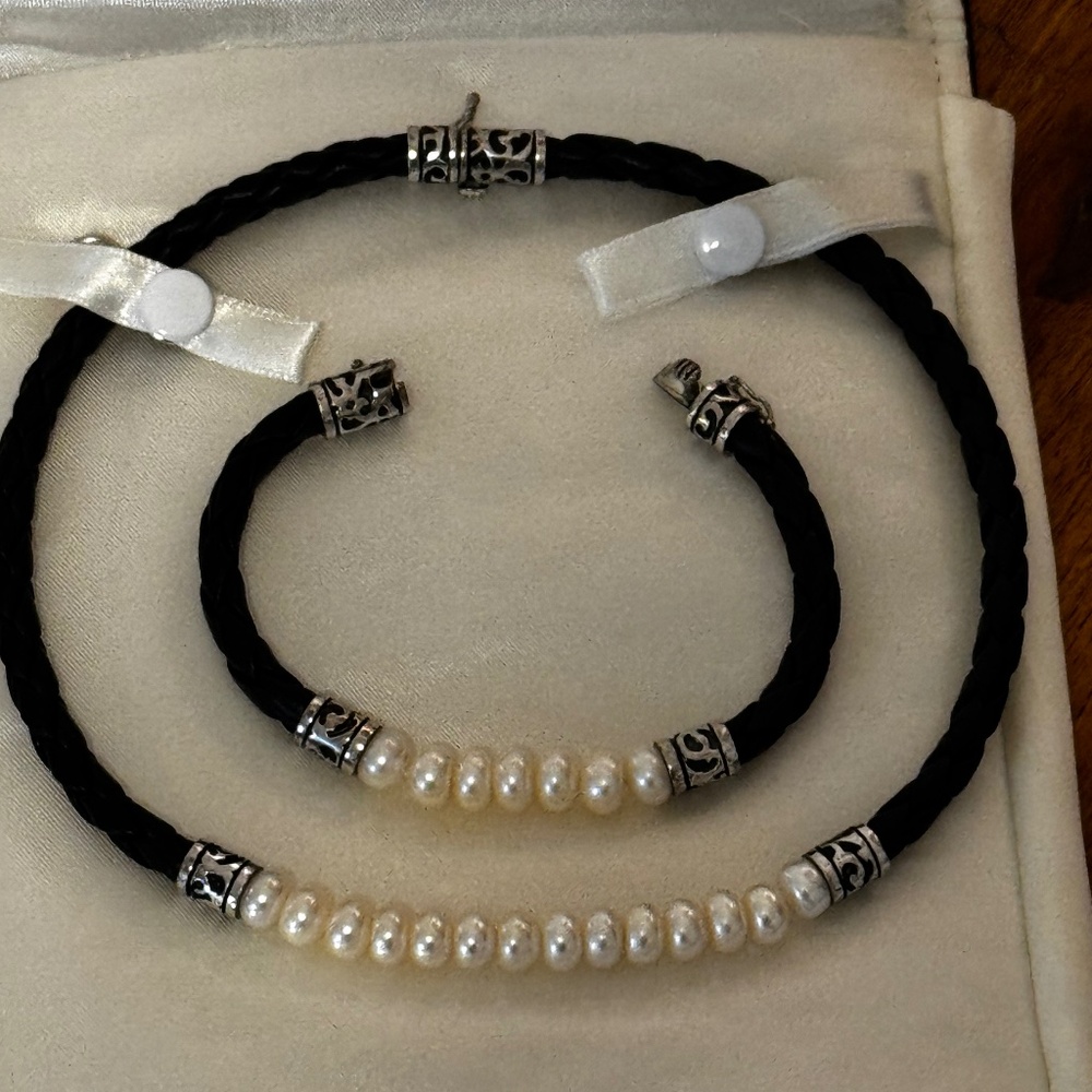 Gorgeous rare Bailey Banks and Biddle necklace & bracelet set*black braided leat